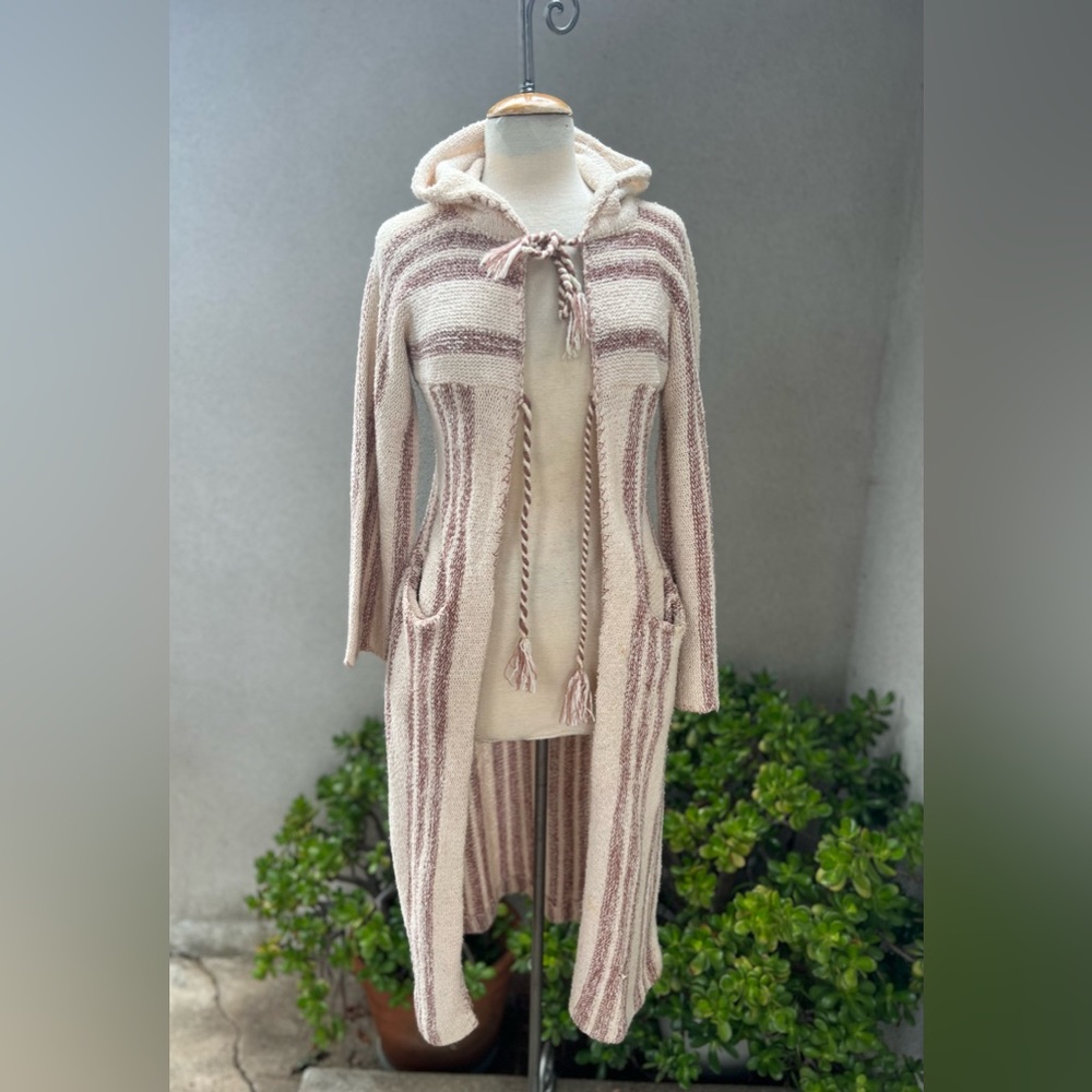 Vintage boho knit duster long cardigan sweater stripes S/XS International